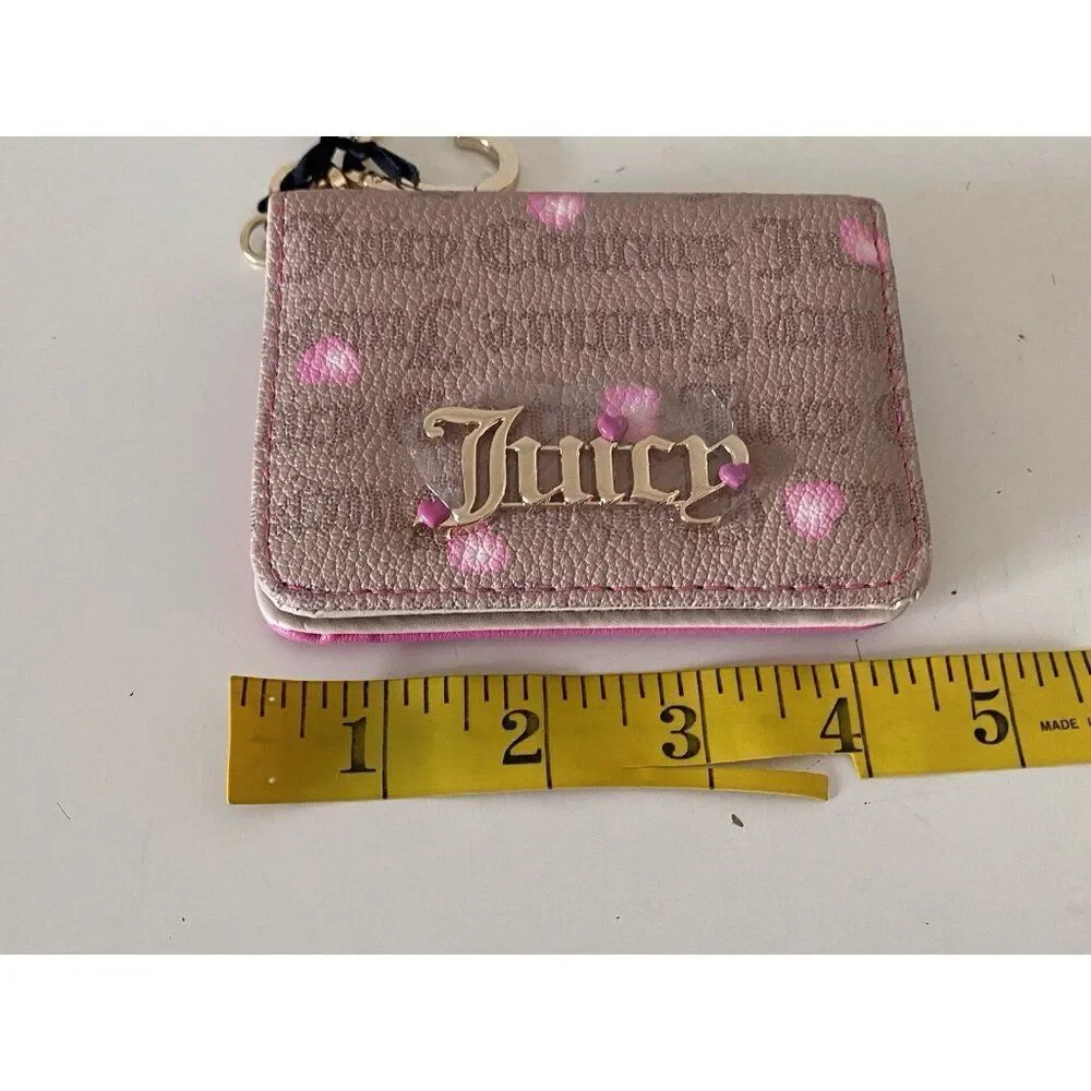 Juicy Couture Cafe Pink V-I Heart Juicy Card Case Key‎ Fob Wallet NEW
